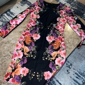 INC International Concepts Black Dress with Pink and Orange Floral Design Size L